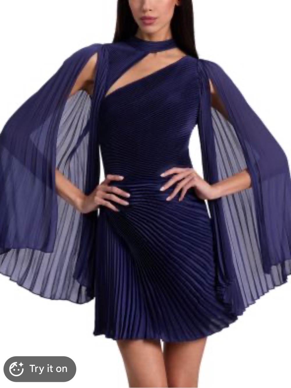 Alice + Olivia Aurelie Pleated Cape Mini Dress Midnight Blue Size 4